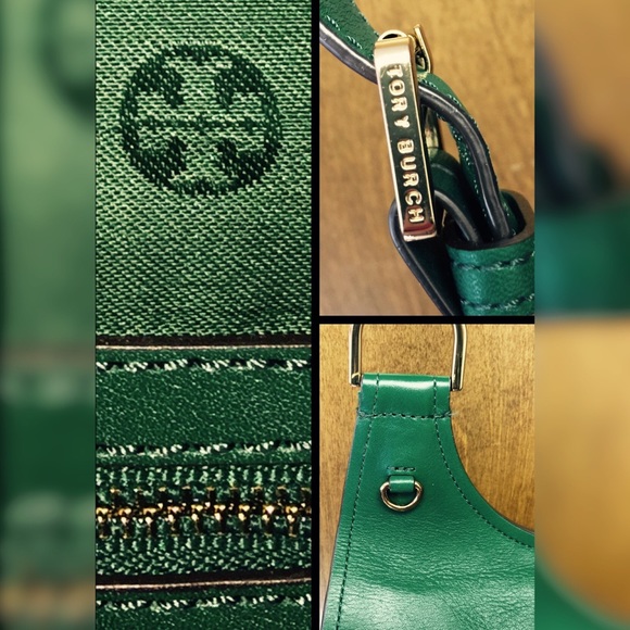 Tory Burch James Saddle Bag Crossbody Green Gold - Picture 3 of 8